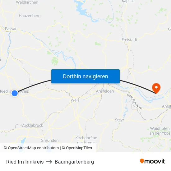 Ried Im Innkreis to Baumgartenberg map