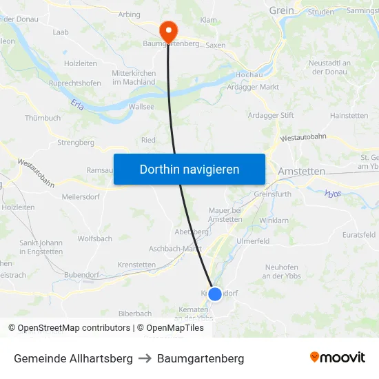 Gemeinde Allhartsberg to Baumgartenberg map