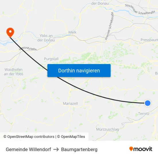Gemeinde Willendorf to Baumgartenberg map