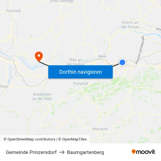 Gemeinde Prinzersdorf to Baumgartenberg map