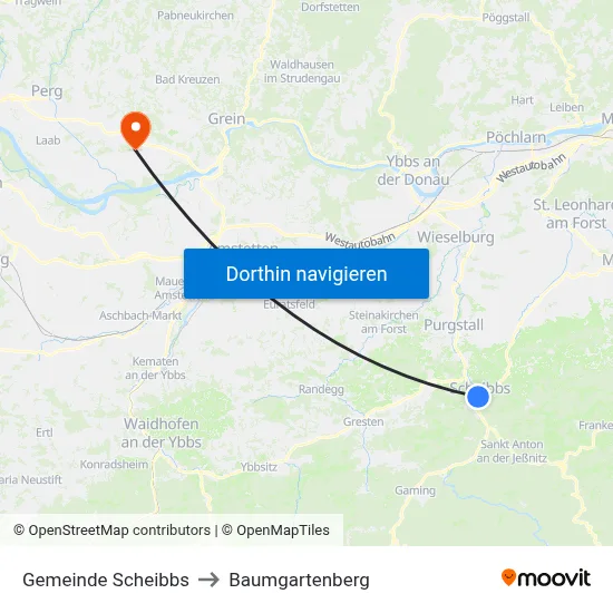 Gemeinde Scheibbs to Baumgartenberg map