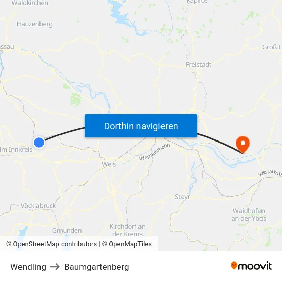 Wendling to Baumgartenberg map