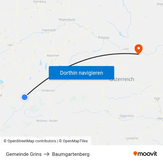 Gemeinde Grins to Baumgartenberg map