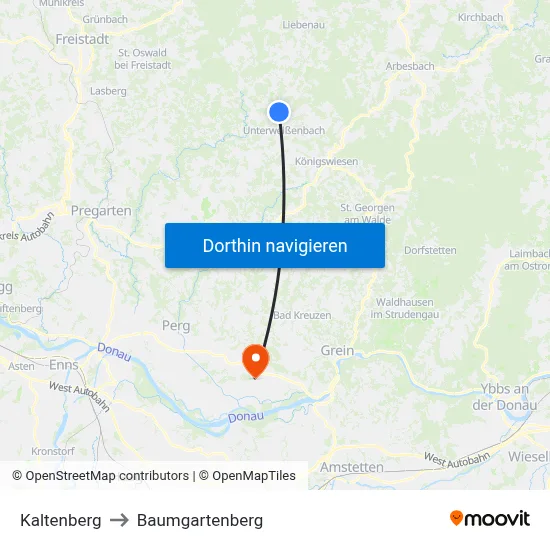 Kaltenberg to Baumgartenberg map