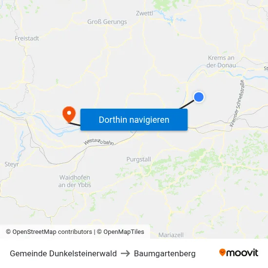Gemeinde Dunkelsteinerwald to Baumgartenberg map