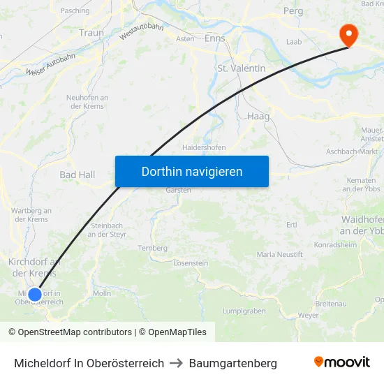 Micheldorf In Oberösterreich to Baumgartenberg map