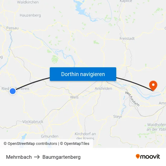 Mehrnbach to Baumgartenberg map