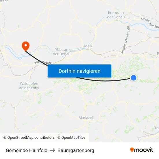 Gemeinde Hainfeld to Baumgartenberg map