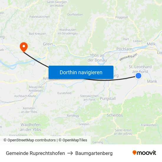 Gemeinde Ruprechtshofen to Baumgartenberg map