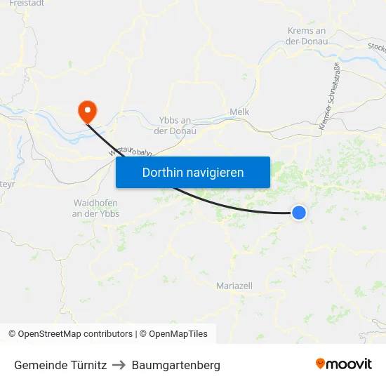 Gemeinde Türnitz to Baumgartenberg map