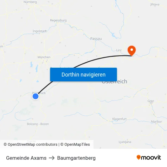 Gemeinde Axams to Baumgartenberg map