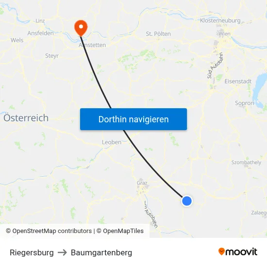 Riegersburg to Baumgartenberg map