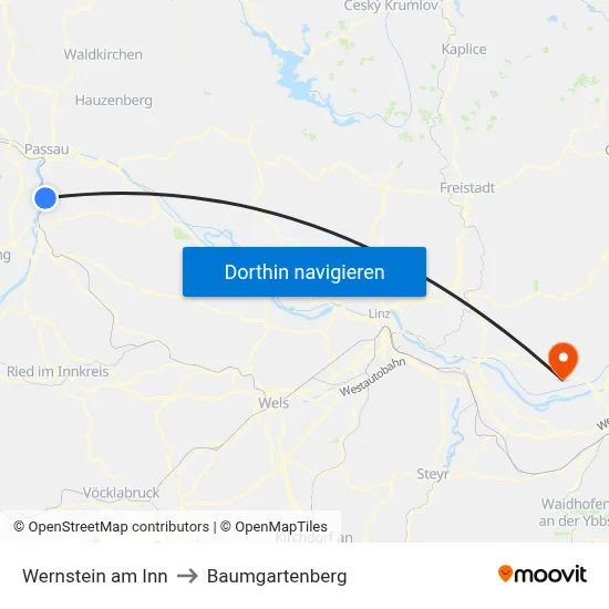 Wernstein am Inn to Baumgartenberg map