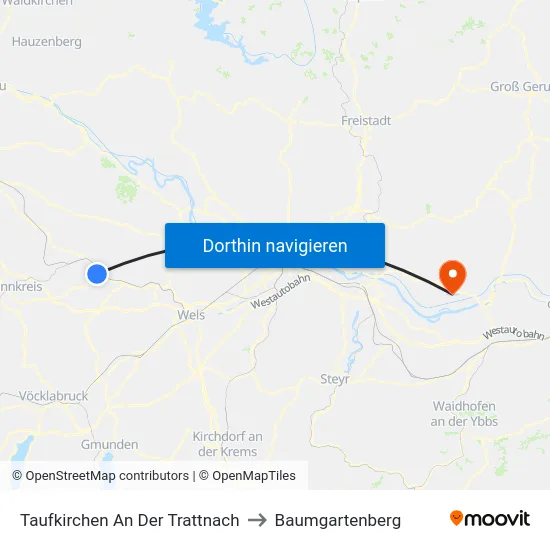 Taufkirchen An Der Trattnach to Baumgartenberg map