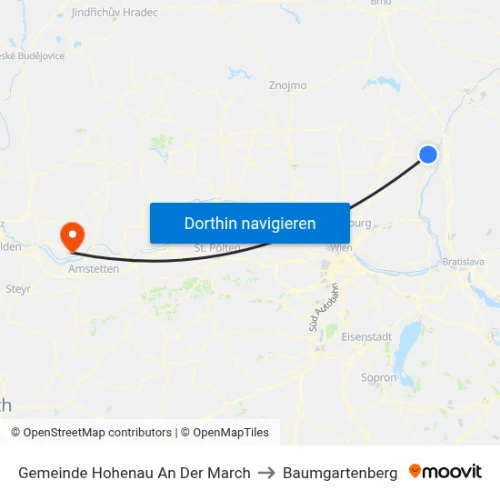 Gemeinde Hohenau An Der March to Baumgartenberg map
