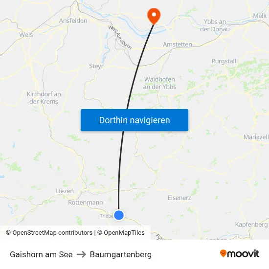 Gaishorn am See to Baumgartenberg map