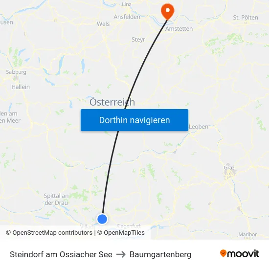 Steindorf am Ossiacher See to Baumgartenberg map