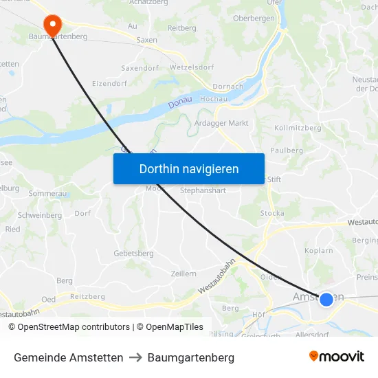 Gemeinde Amstetten to Baumgartenberg map