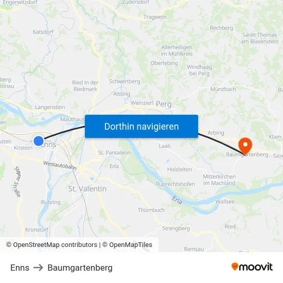 Enns to Baumgartenberg map