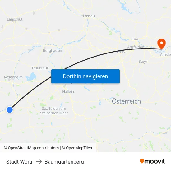Stadt Wörgl to Baumgartenberg map
