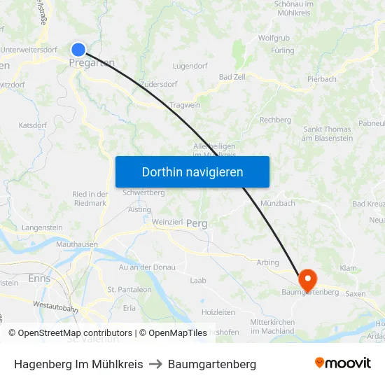 Hagenberg Im Mühlkreis to Baumgartenberg map