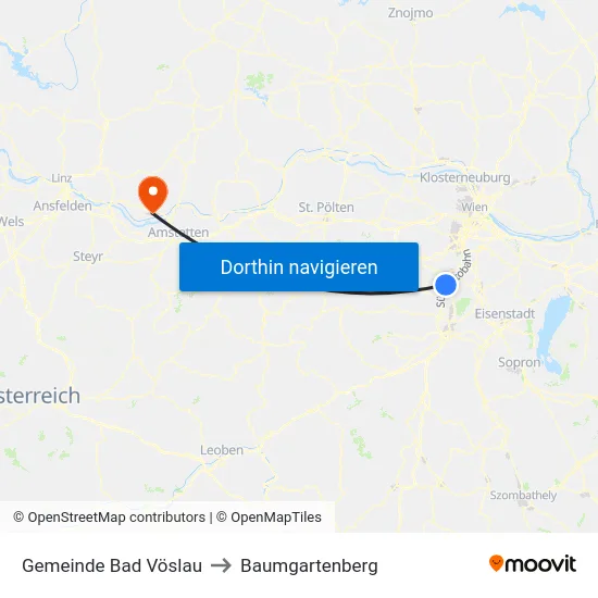Gemeinde Bad Vöslau to Baumgartenberg map