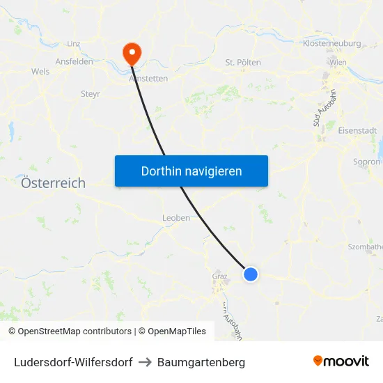 Ludersdorf-Wilfersdorf to Baumgartenberg map