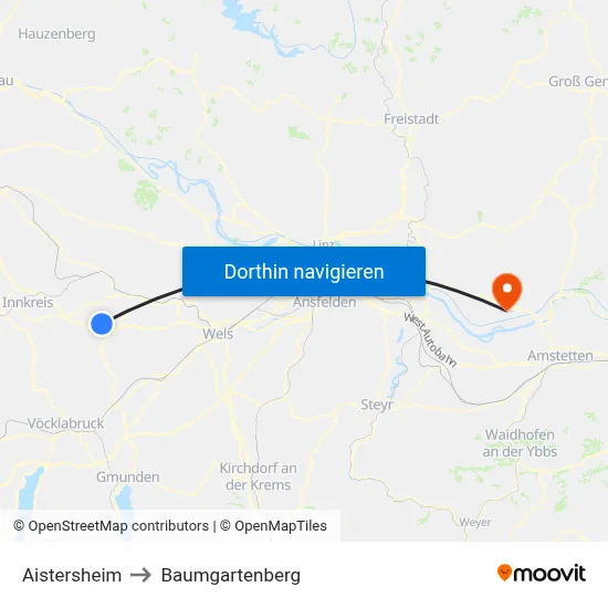 Aistersheim to Baumgartenberg map