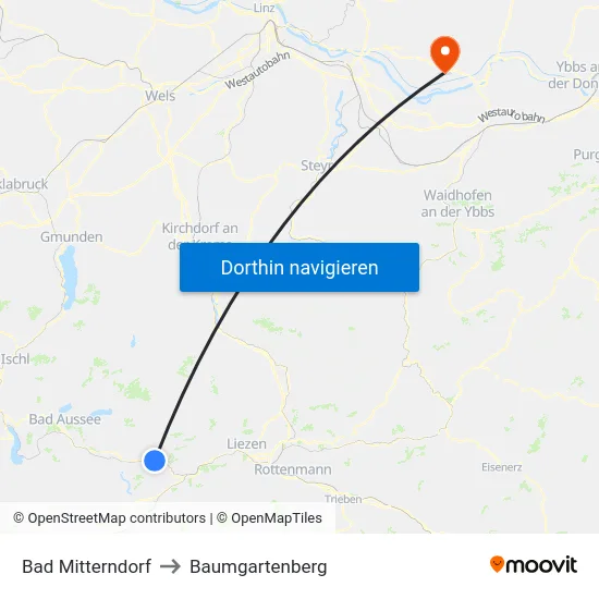 Bad Mitterndorf to Baumgartenberg map