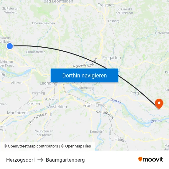 Herzogsdorf to Baumgartenberg map