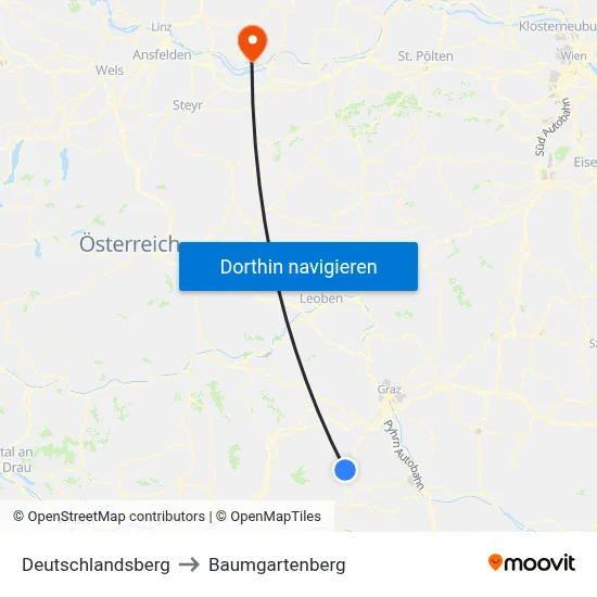 Deutschlandsberg to Baumgartenberg map