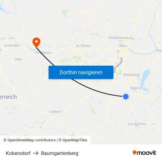 Kobersdorf to Baumgartenberg map