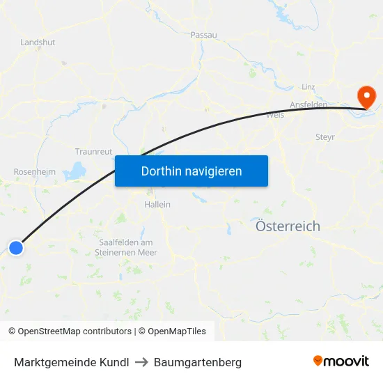 Marktgemeinde Kundl to Baumgartenberg map