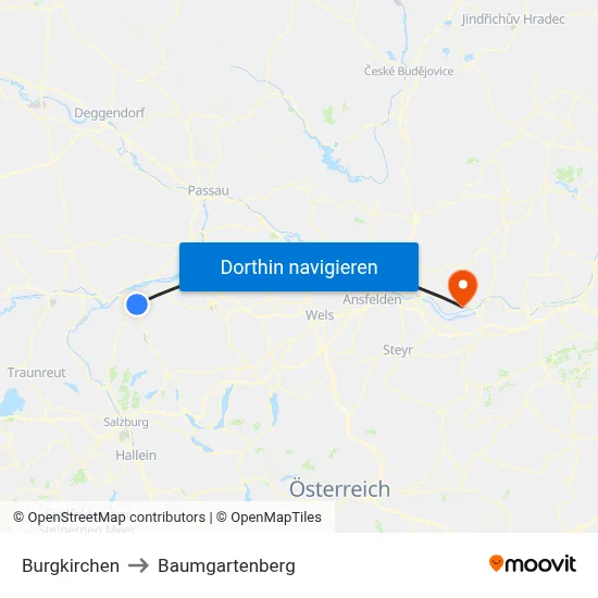 Burgkirchen to Baumgartenberg map