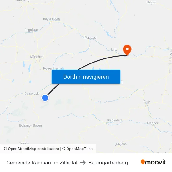 Gemeinde Ramsau Im Zillertal to Baumgartenberg map