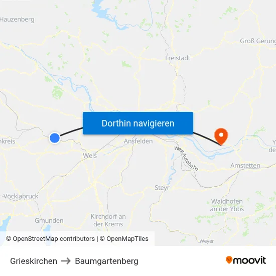 Grieskirchen to Baumgartenberg map