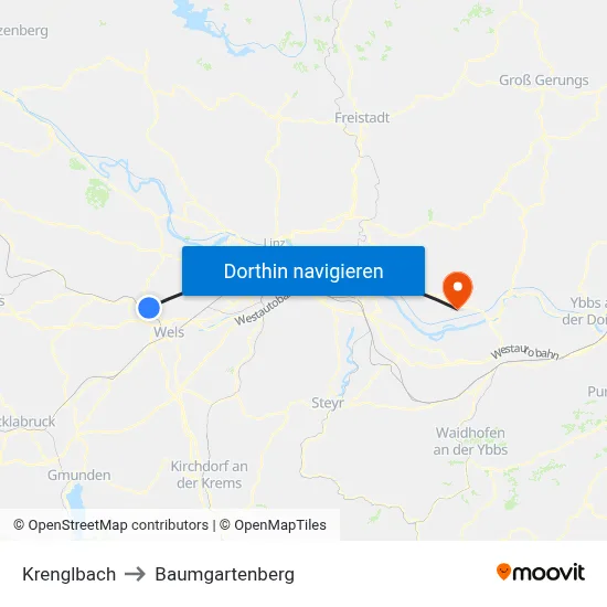 Krenglbach to Baumgartenberg map