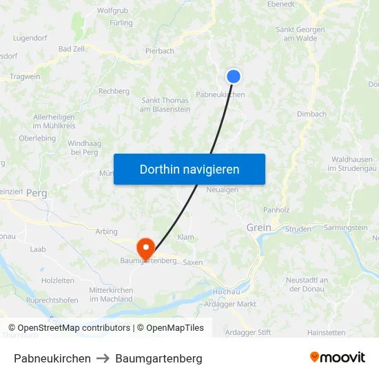Pabneukirchen to Baumgartenberg map