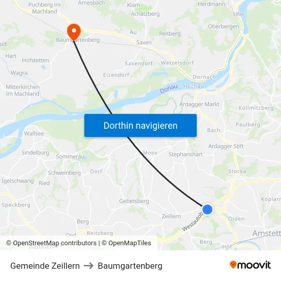 Gemeinde Zeillern to Baumgartenberg map
