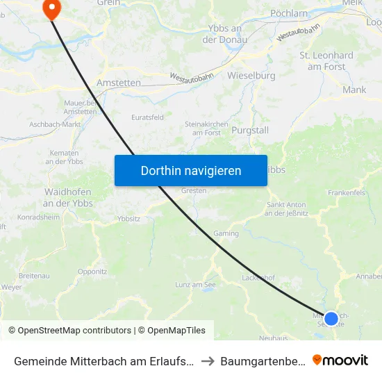Gemeinde Mitterbach am Erlaufsee to Baumgartenberg map
