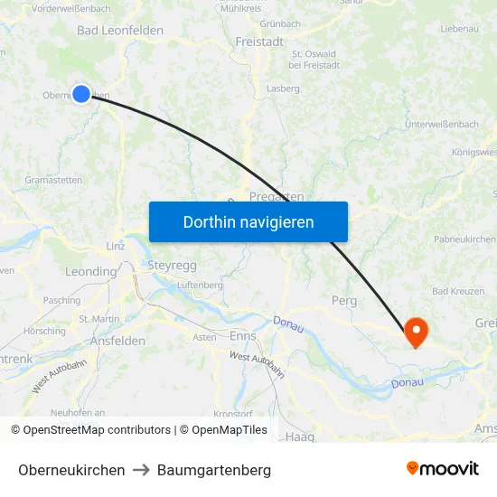 Oberneukirchen to Baumgartenberg map