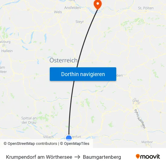 Krumpendorf am Wörthersee to Baumgartenberg map
