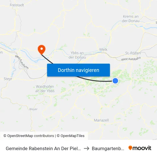 Gemeinde Rabenstein An Der Pielach to Baumgartenberg map