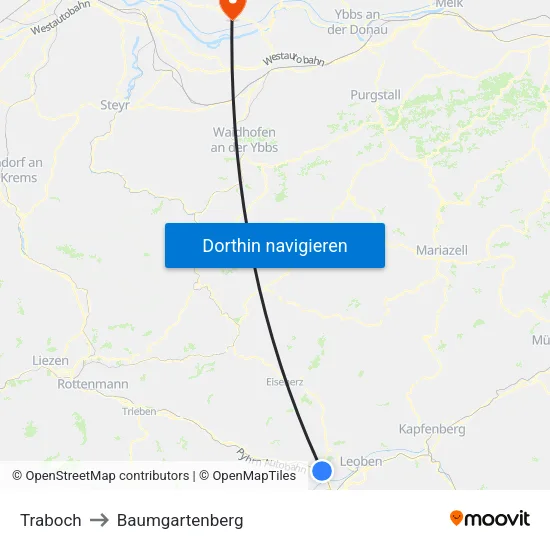 Traboch to Baumgartenberg map