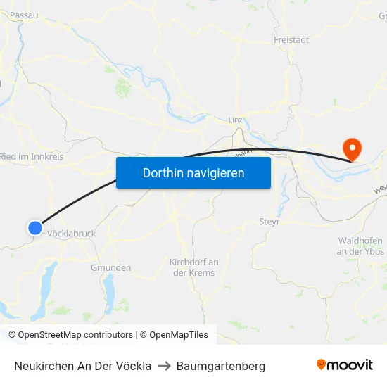 Neukirchen An Der Vöckla to Baumgartenberg map