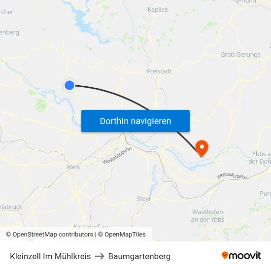 Kleinzell Im Mühlkreis to Baumgartenberg map
