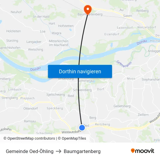 Gemeinde Oed-Öhling to Baumgartenberg map