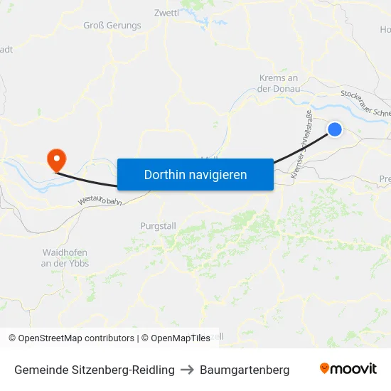 Gemeinde Sitzenberg-Reidling to Baumgartenberg map