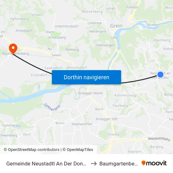 Gemeinde Neustadtl An Der Donau to Baumgartenberg map