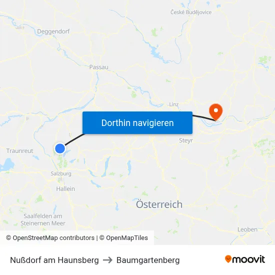 Nußdorf am Haunsberg to Baumgartenberg map